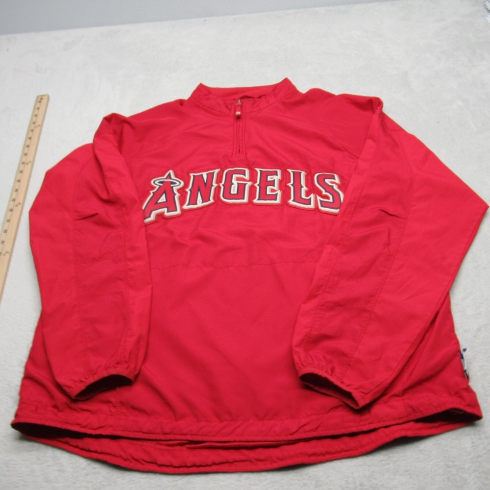 Anaheim Angels Jacket Men Large Majestic Red 1/4 Zip Pullover Windbreaker VTG